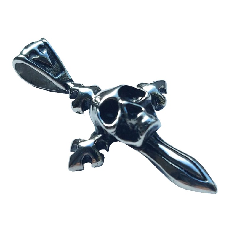 Edelstahlanhänger Totenkopf auf Kreuz