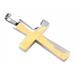 Edelstahlanhänger Kreuz Gold/Silber mit Schrift