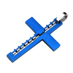 Edelstahl Anhänger Kreuz in Blau Metallic