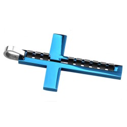 Edelstahl Anhänger Kreuz in Blau Metallic