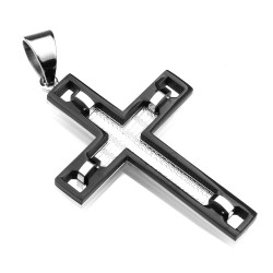 Edelstahl Anhänger Kreuz in Silber/Schwarz