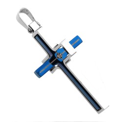 Edelstahl Anhänger Kreuz Blau/Metallic drehbar