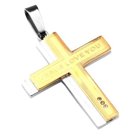 Edelstahl Anhänger Kreuz Gold mit Schrift