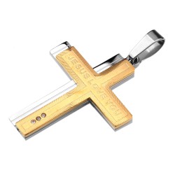 Edelstahl Anhänger Kreuz Gold mit Schrift