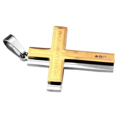 Edelstahl Anhänger Kreuz Gold mit Schrift