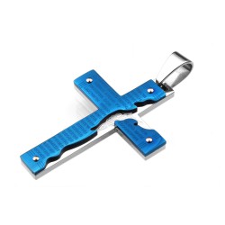 Edelstahlanhänger Kreuz in Blau-Metallic