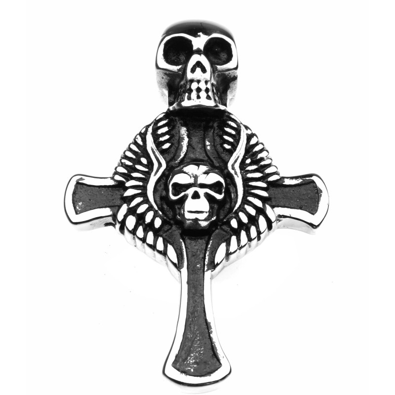 Edelstahlanhänger Totenkopfschädel mit Kreuz