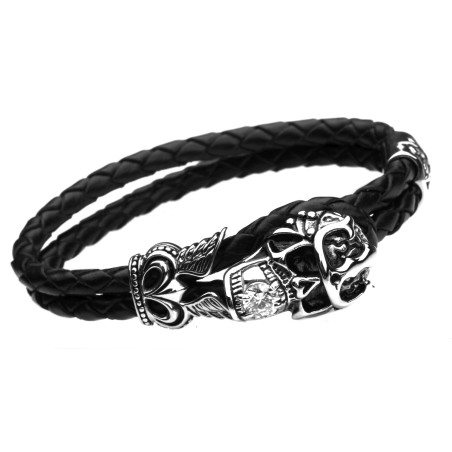 Lederarmband Geringelt Totenkopf Weißer Stein