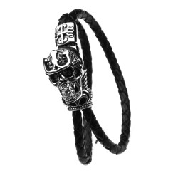 Lederarmband Geringelt Totenkopf Weißer Stein