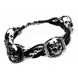 Lederarmband mit 4 Totenköpfe