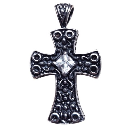 Edelstahl Anhänger Kreuz mit weißen Stein