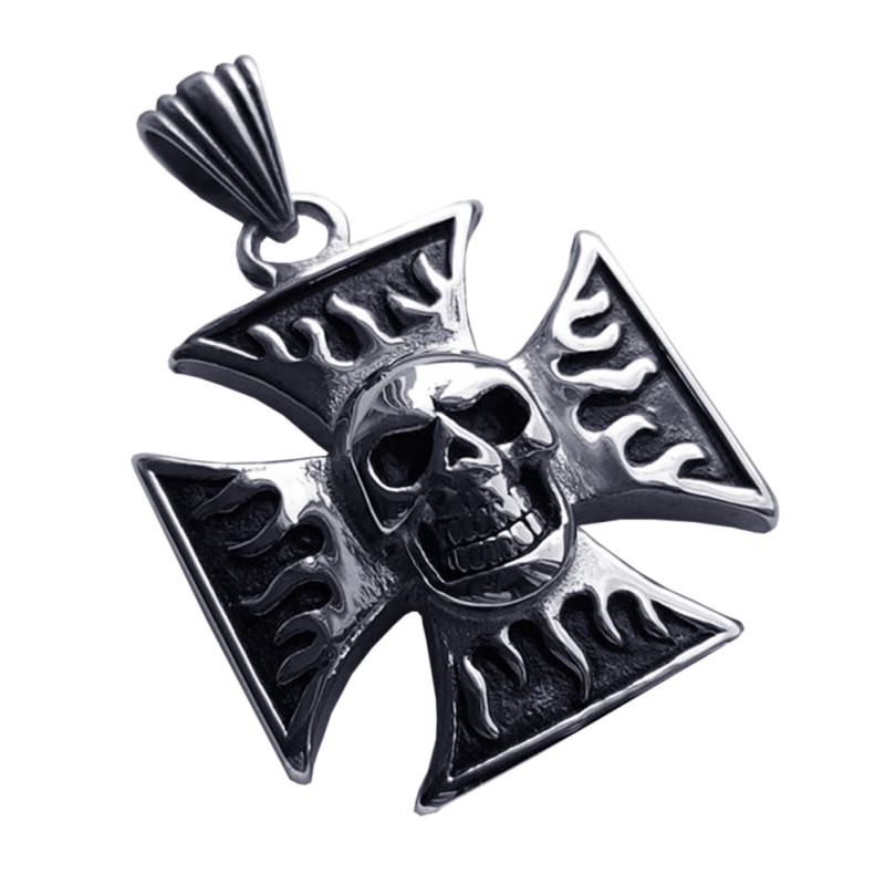 Edelstahl Anhänger Totenkopf mit Kreuz